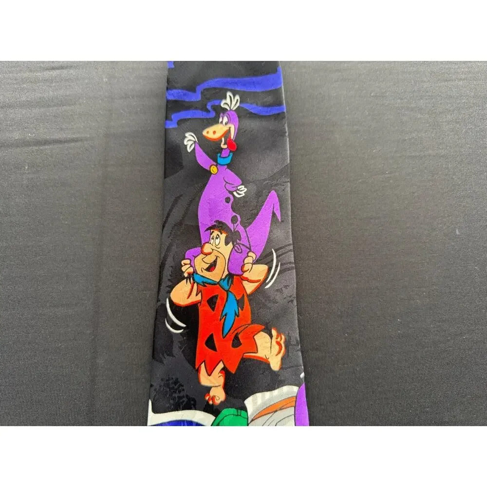 Vintage Flinstones Tie - Multicolor Fred and Dino Eating and Playing Baseball